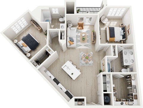 Floor plan for 2 beds, 2 baths, 1131 sqft